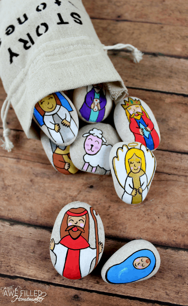 nativity painted stones christmas crafts for kids