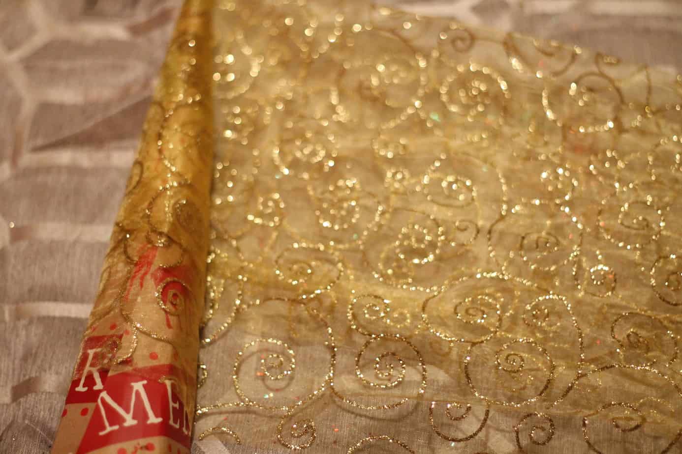 Cone wrapped in gold tulle craft ribbon for DIY Christmas Decor