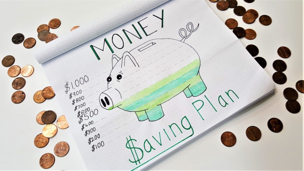 Bullet journal spread ideas - doodle of a piggy bank