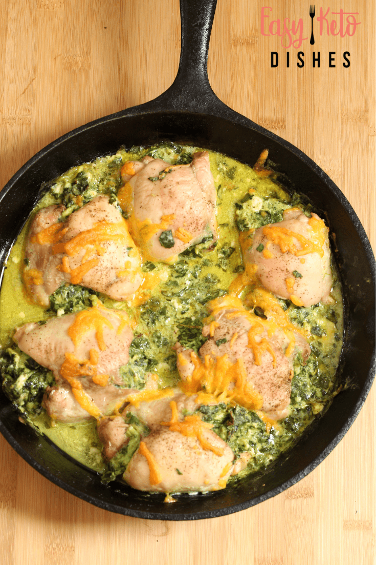 chicken thighs, spinach and cheese in a pan - cheap keto recipes