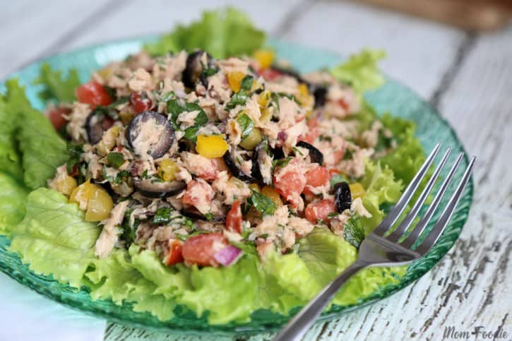 tuna salad on a bed of lettuce on a plate - cheap keto meals