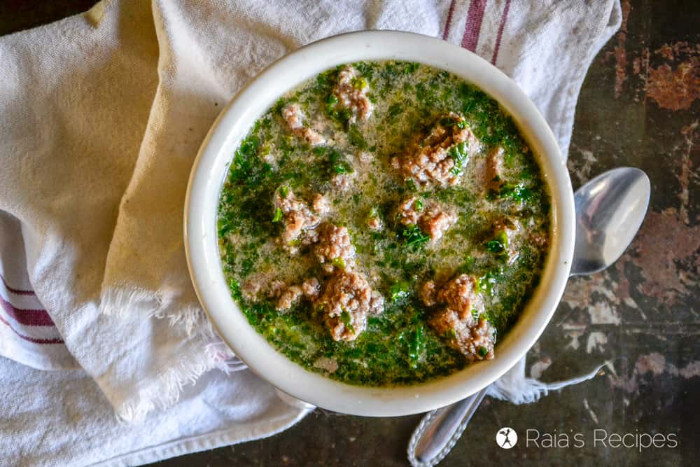 beef and kale soup in a bowl - cheap keto recipes