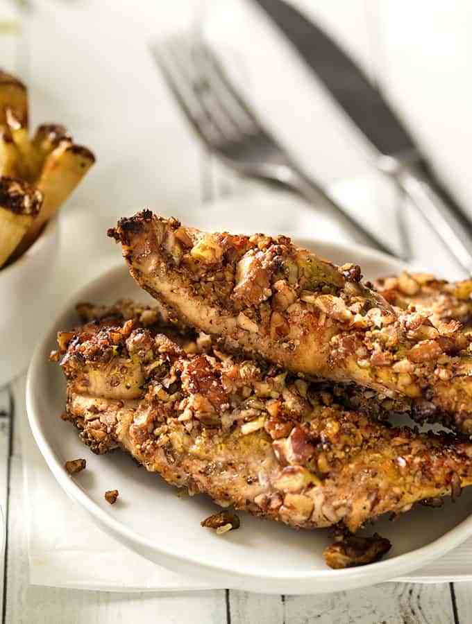 pecan chicken tenders on a plate - cheap keto recipes