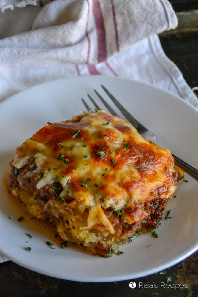 spaghetti squash pizza casserole on a plate - cheap keto meals