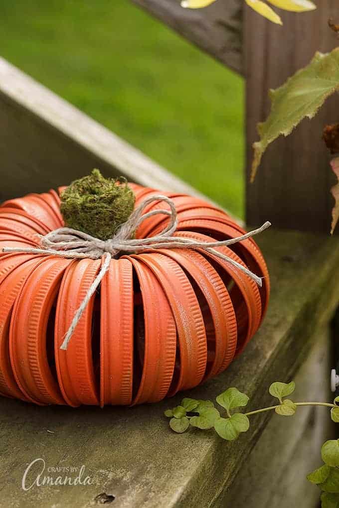 fall diy - orange pumpkin from mason jar lids