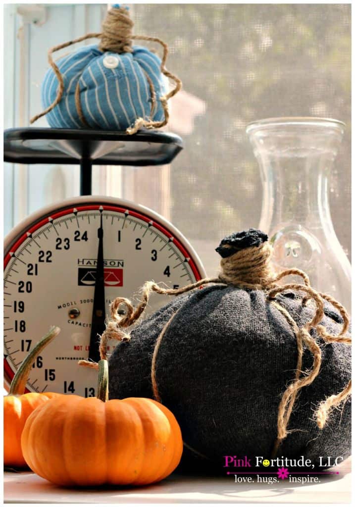 DIY Fall Decor - Fabric Pumpkins next to scale