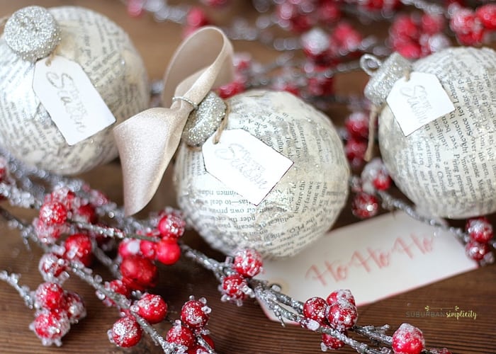 DIY Christmas Decor Projects - book page ornaments