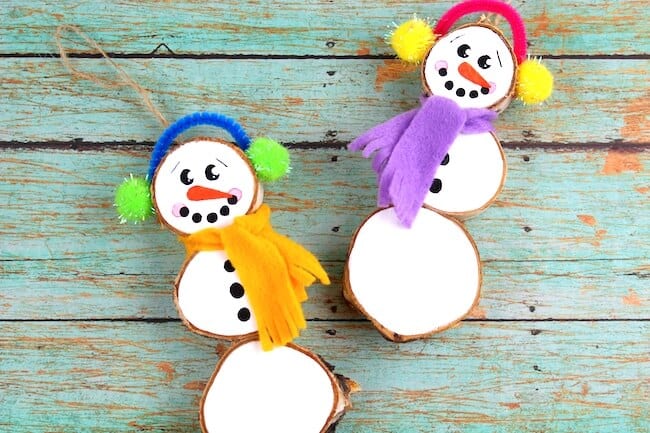 wood slice snowman ornaments