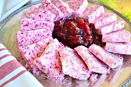 frozen cranberry salad on a platter