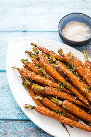 roasted carrots on platter - thanksgiving recipes