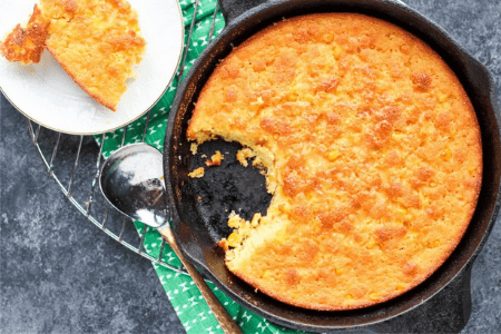 corn spoon bread in baking pan