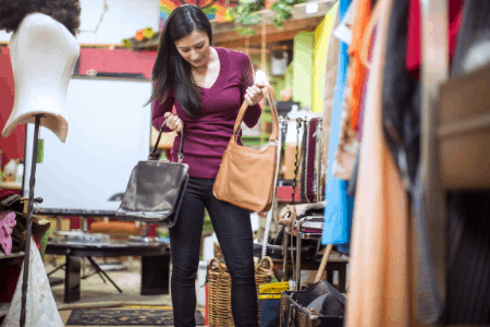 lady shopping in consignment shop near me