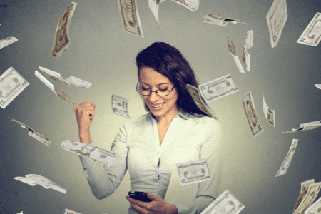 woman with phone and money - watch ads for money