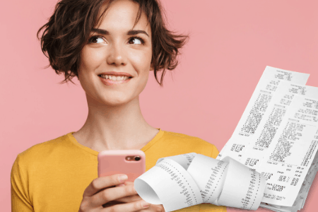 woman on phone with receipts to get free paypal money instantly