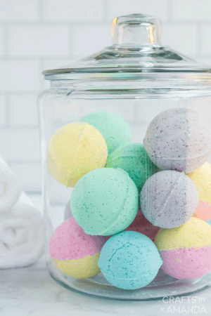 colorful bath bombs in glass jar - diy mothers day gifts