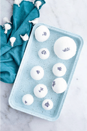 bath bombs on a blue tray - mothers day gifts diy