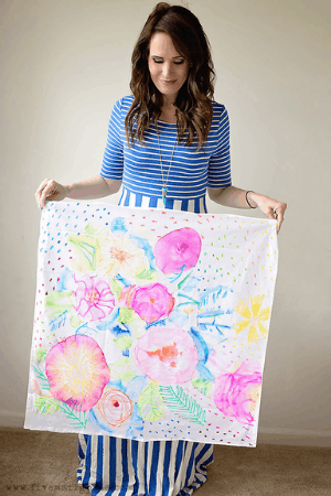 watercolor tea towel - diy gift