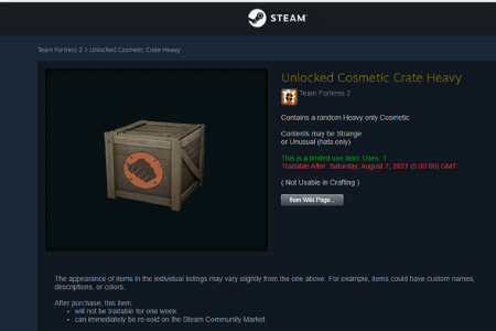 screenshot of steam cosmetic crate