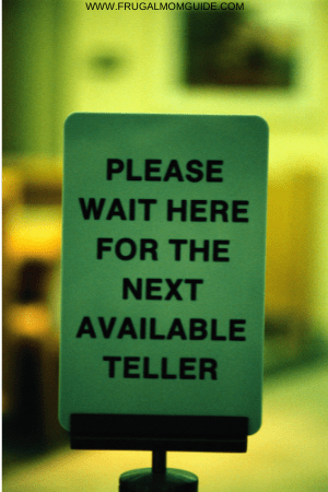 please wait for next available teller sign