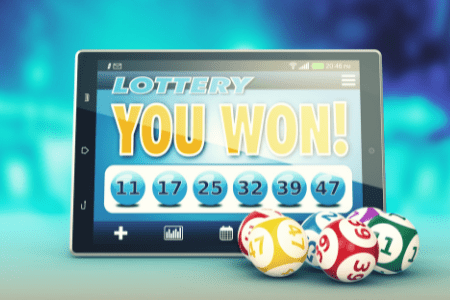 you won the lottery shown on a tablet