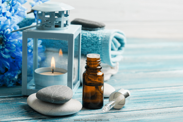 blue scented candle in lantern