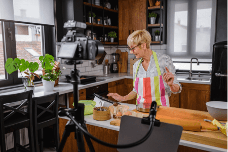 best jobs for retirees - woman in kitchen vlogging