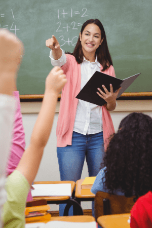 female teacher in classroom with students