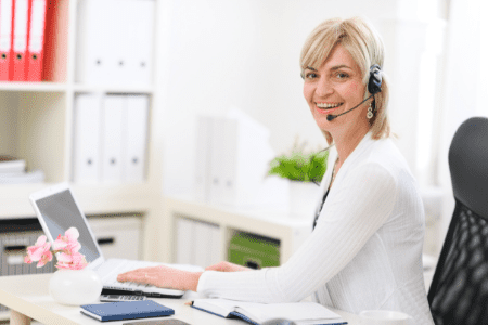 fun jobs after retirement - woman with headset at desk