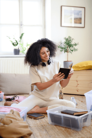 woman decluttering