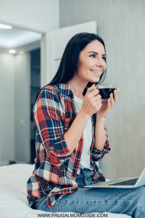 good salary for one person - woman with coffee cup