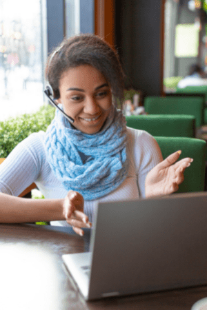 woman in online meeting