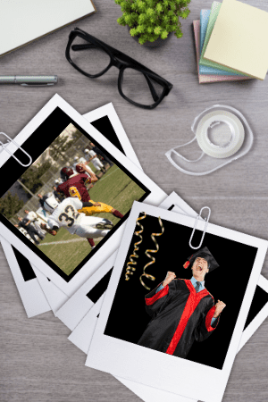 how much should you give for a high school graduation gift - table top with high school pictures 