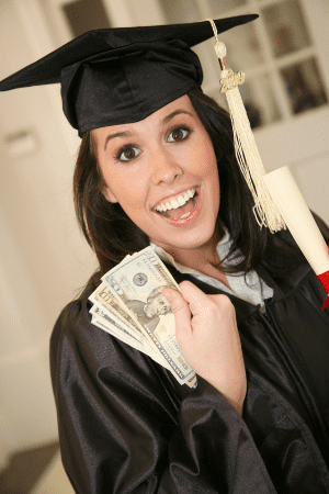 how much to give for a high school graduation - female high school graduate with money