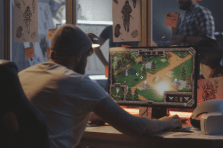 man playing online games that pay you real money on computer