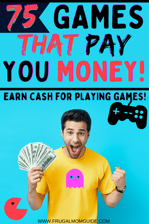 real money earning games pin - excited man with cash in hand