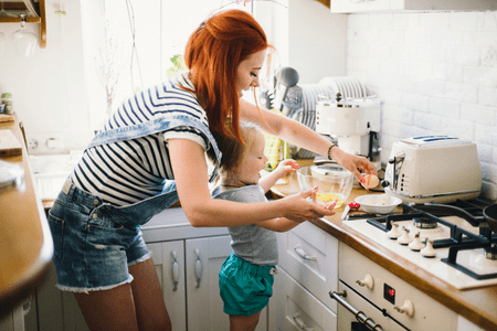 mom cooking with child