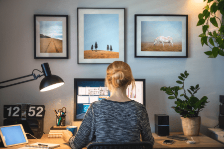 woman at desk doing amazon work from home jobs