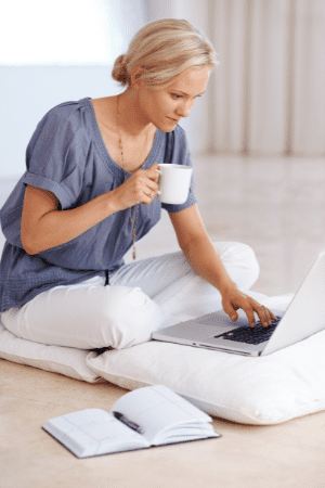 woman working an easy amazon remote job on laptop