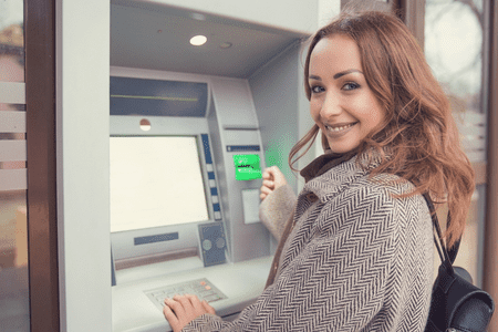 woman using free atm for cash app