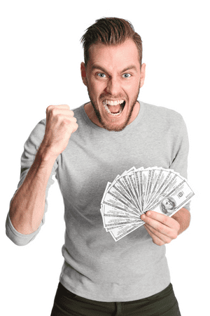 excited man holding 750 cash app reward