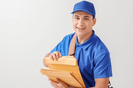 man with envelope stuffing job delivering stash of envelopes