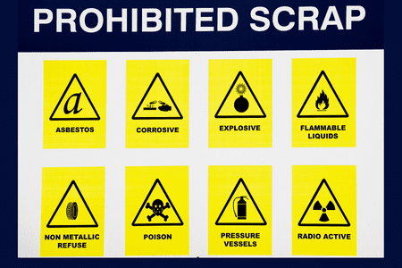 chart showing items prohibited at a scrap yard