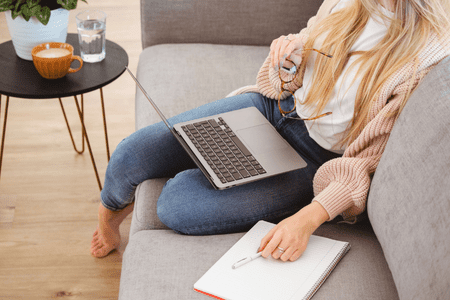 woman working from home on laptop