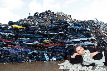woman with money at nearest scrap yard