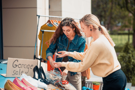 two women at a garage sale