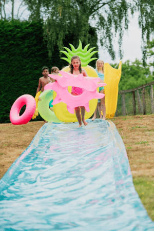 hillside landscaping with slip and slide