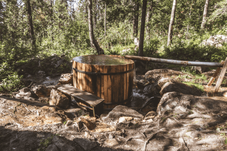 hot tub on sloped landscaping