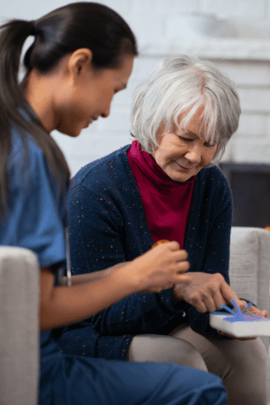 younger woman with elderly woman