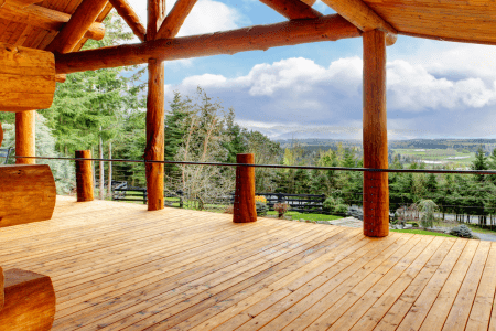 log sloped backyard deck ideas