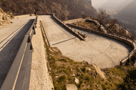 long winding walkway - landscape steps on a slope